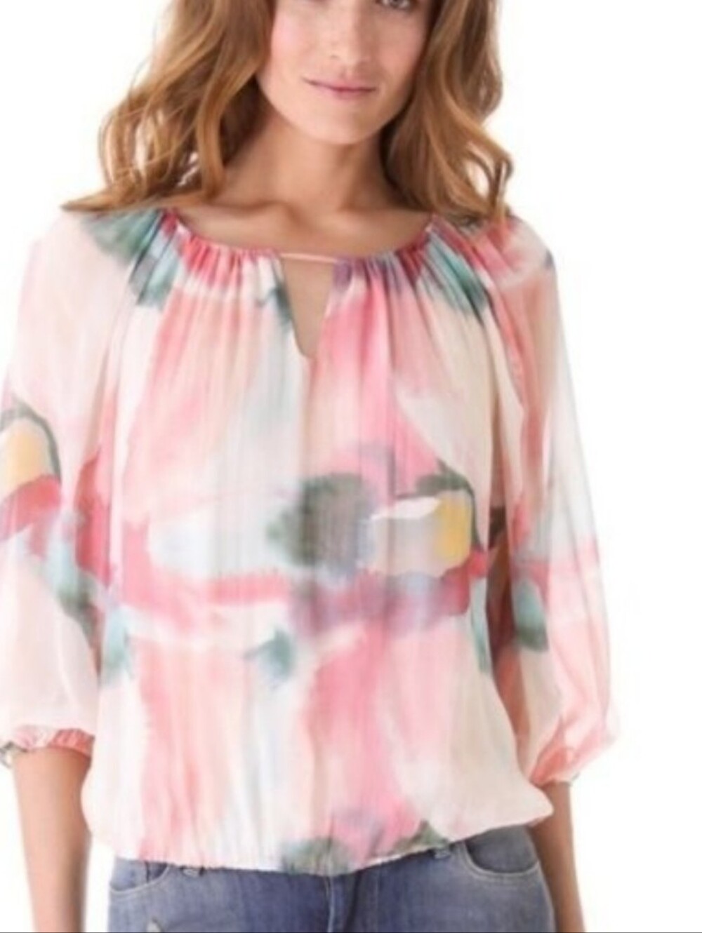 Alice + Olivia Silk Watercolor Keyhole Blouse  Size Large